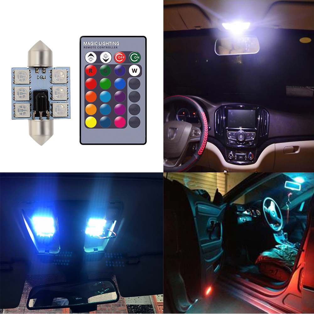 2x LED auto žiarovka 36mm RGB + diaľkové