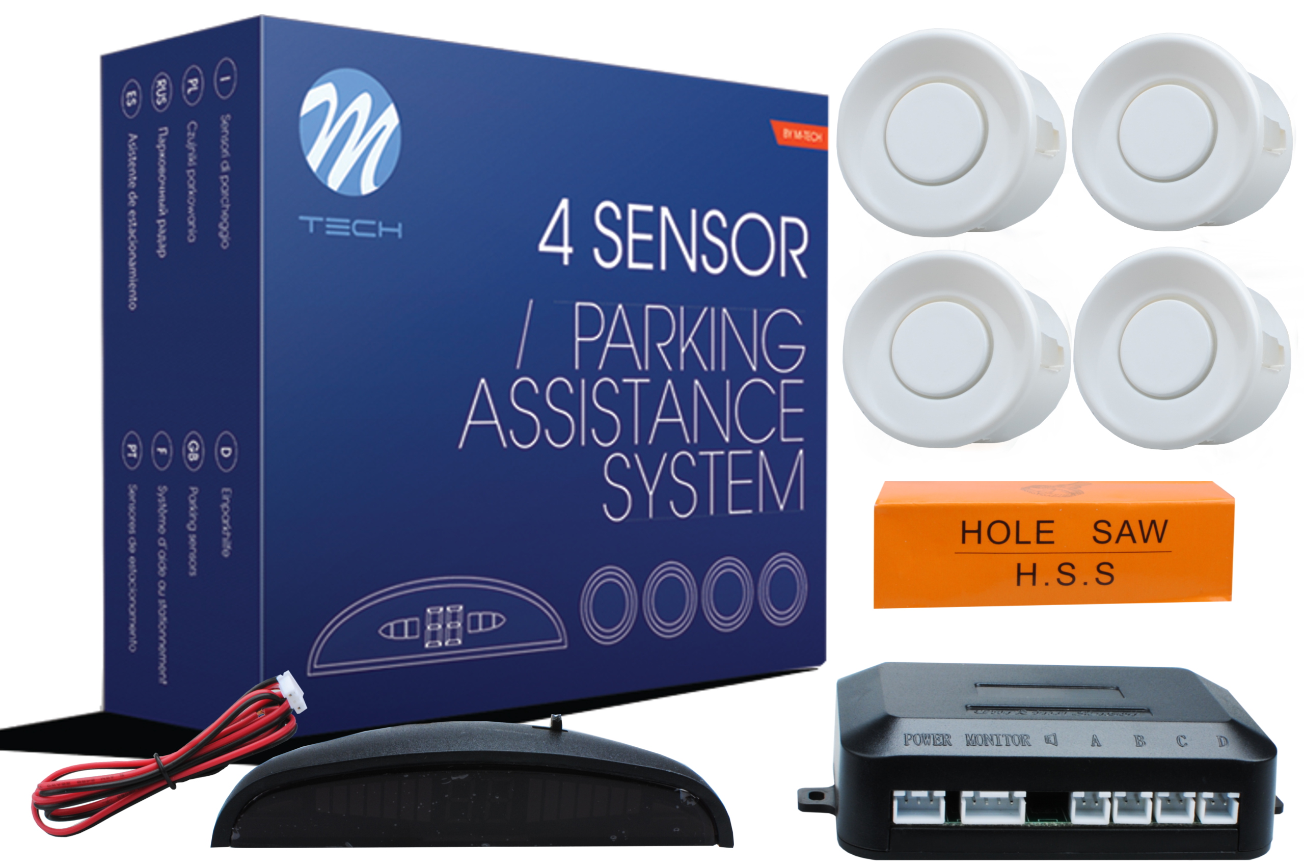Set 4 parkovacích senzorov s displejom  - Biele
