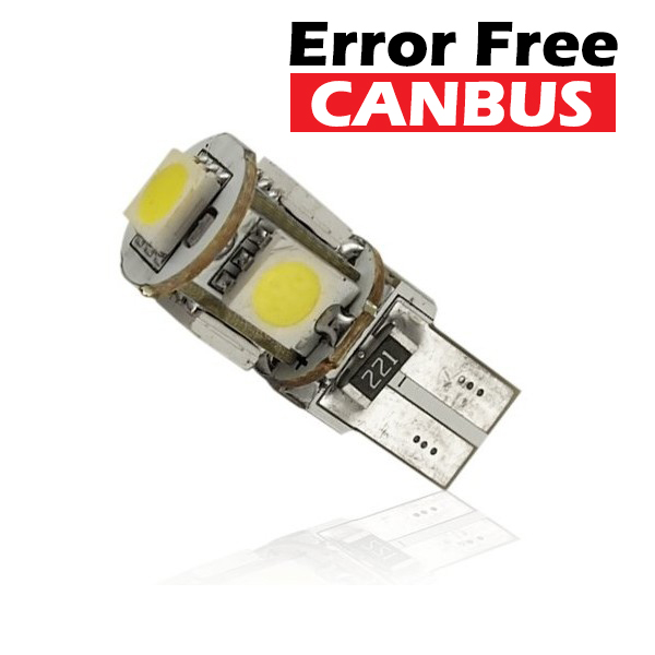 LED auto žiarovka T10 5 X SMD 5050 Canbus resistor, studená biela